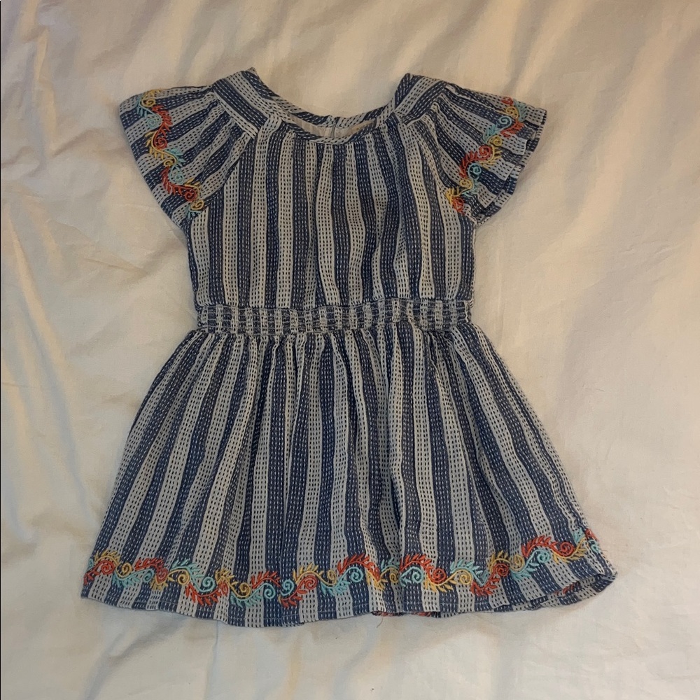 NWOT Striped Blue and White Embroidered Dress